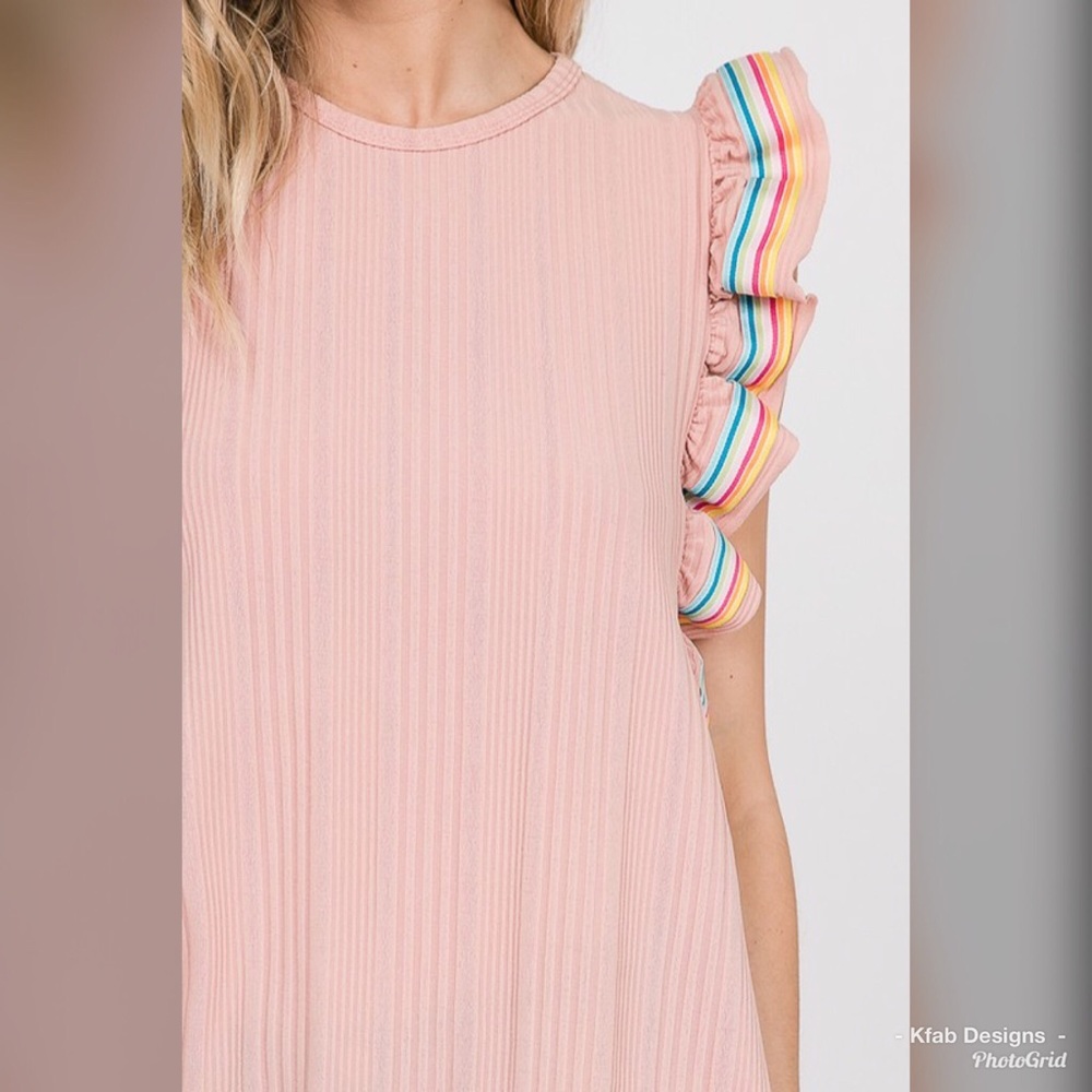 π LAST 1! Blush Ribbed Rainbow π Ruffle Top! - Picture 7 of 7